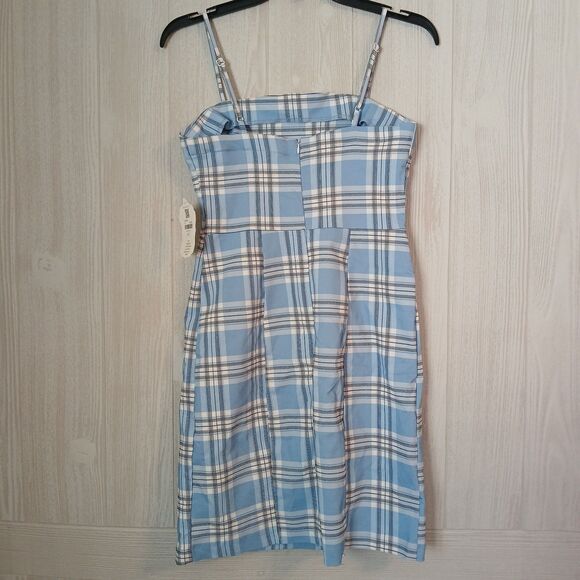 Altar'd State Women's Size M Blue White Check Spaghetti Strap Bodycon Mini Dress - Picture 2 of 7